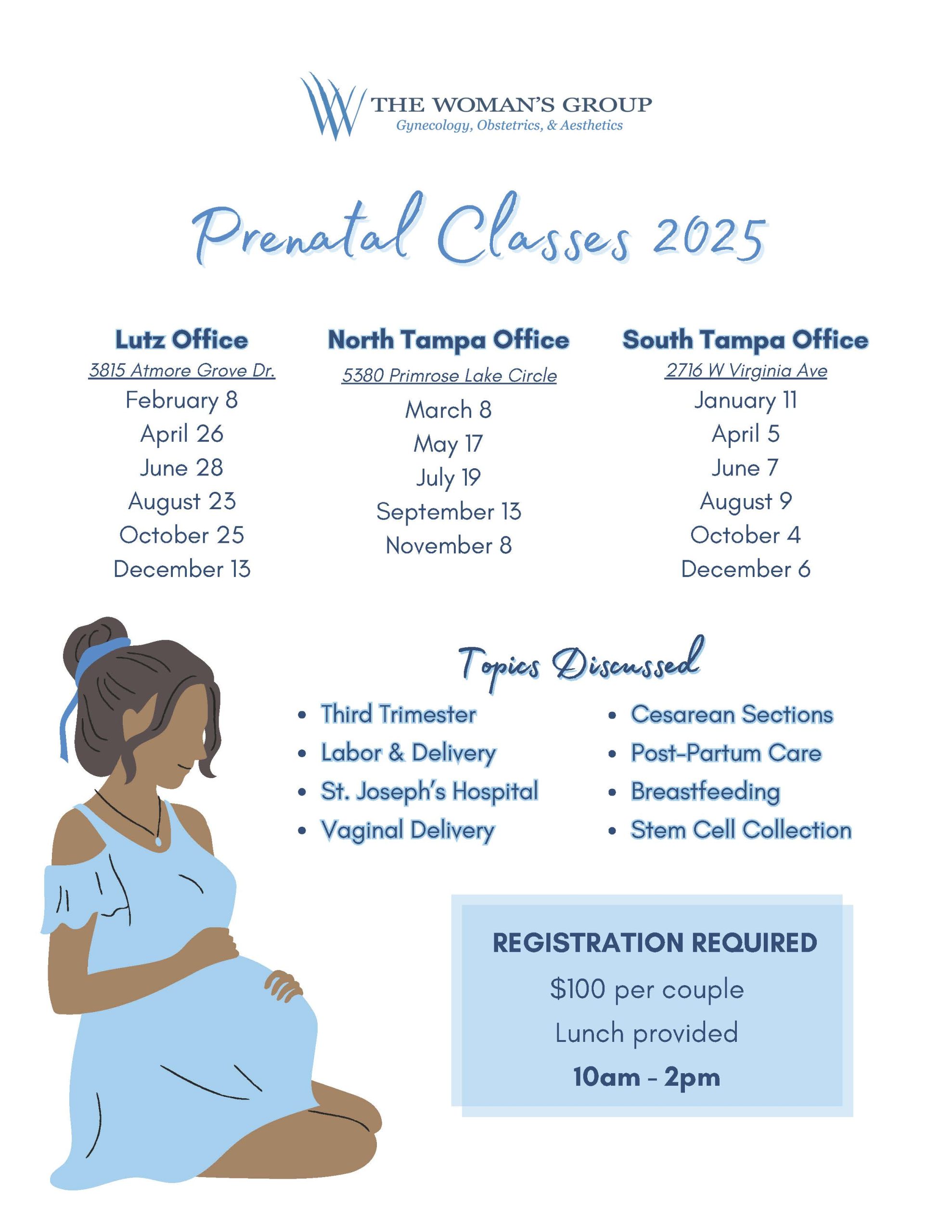 Prenatal Class Schedule for 2025 at The Woman's Group Tampa OBGYN